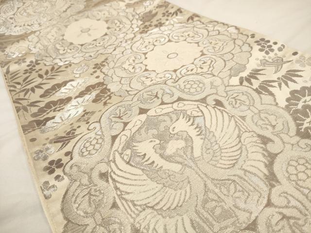 ご確認用✨服部織物✨白鳥緞子✨六通袋帯 平和屋着物◎西陣 服部織物謹製 六通柄袋帯 白鳥緞子 大牡丹