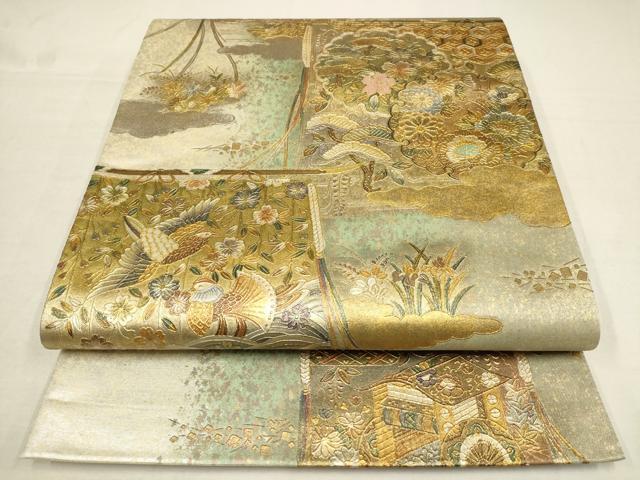 343.即時発送，美品和装金彩袋帯，リバーシブル，表柄華や螺鈿