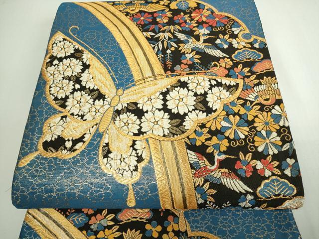 袋帯 美品 名品 華文 宝尽くし 金糸 箔 小豆色 全通 正絹 【中古