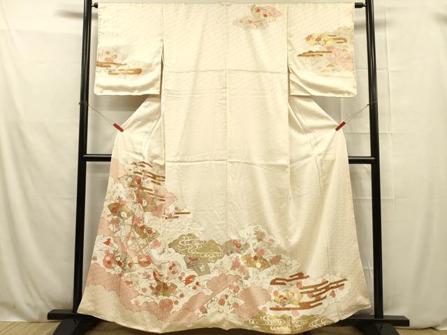 未使用・着物○訪問着「網目花文」暈し染め金彩の正絹 逸品