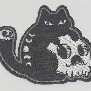 送料無料 スカル 猫 ネコ アイロン のりつき 刺繍 ワッペン アップリケ アメリカン雑貨 スマアク