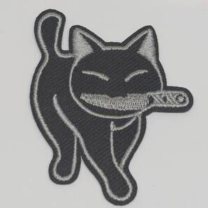 送料無料 ナイフ 猫 ネコ にっこり アイロン のりつき 刺繍 ワッペン アップリケ アメリカン雑貨 スマアク