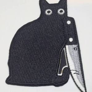送料無料 ナイフ 猫 ネコ 包丁 アイロン のりつき 刺繍 ワッペン アップリケ アメリカン雑貨 スマアク