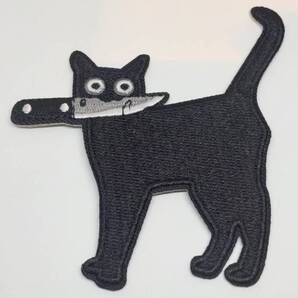 送料無料 ナイフ 猫 ネコ アイロン のりつき 刺繍 ワッペン アップリケ アメリカン雑貨 スマアク