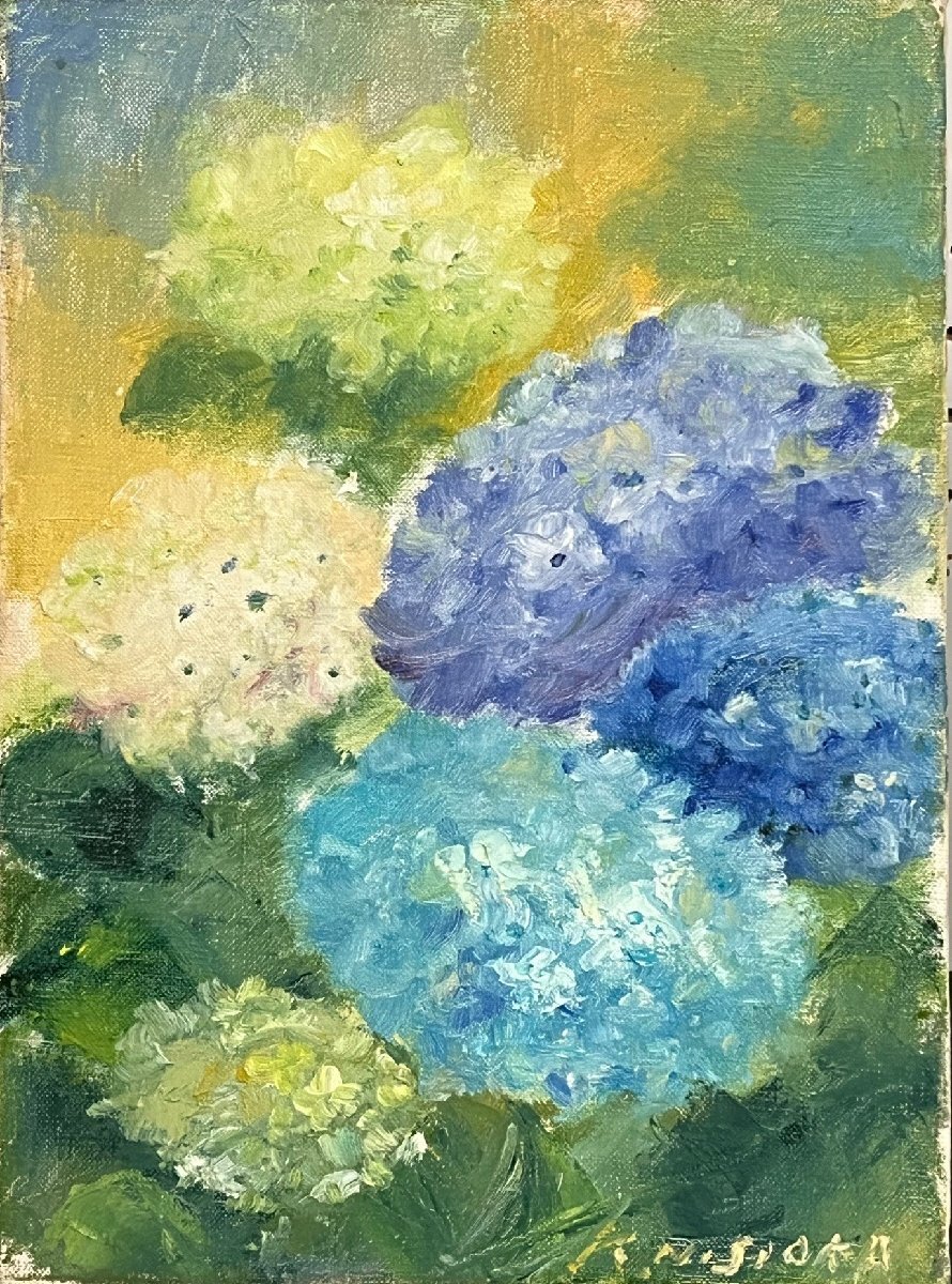加藤六郎 陶器額 焼絵 「 あじさい 」 花の絵 絵画 静物画