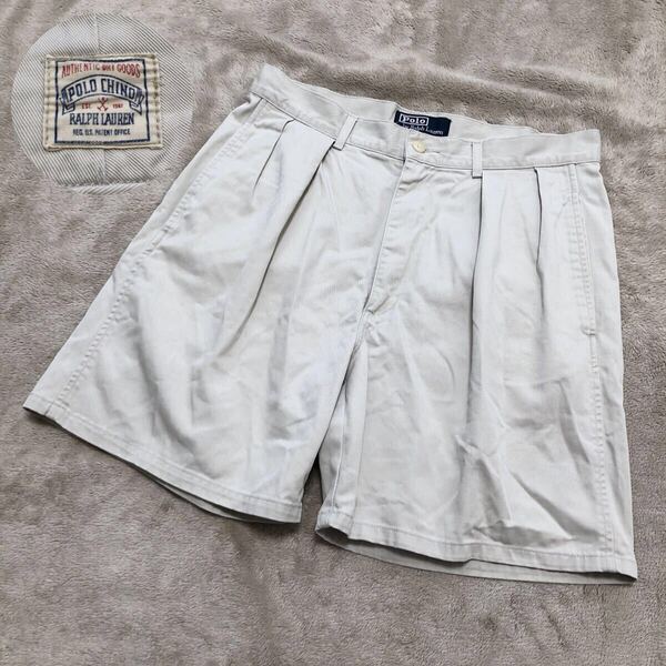 希少★POLO by RALPH LAUREN ラルフローレン 短パン ハーフパンツ ポロチノ サイズ31 ベージュ ツータック 初期タグ
