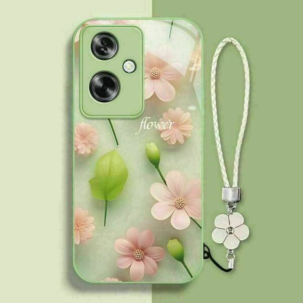 OPPO A79 5G スマホケース 新型ガラス 桃花 花柄 ストラップ付