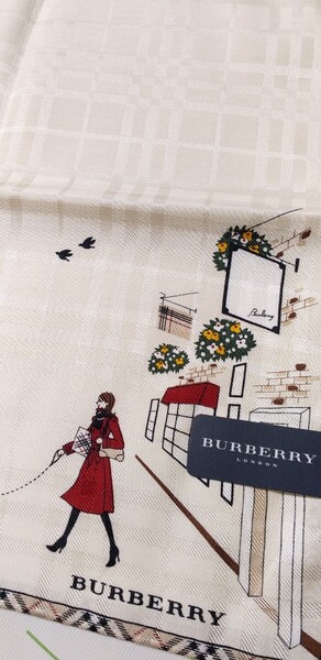 送料無料! バーバリー シルク混 大判ハンカチ 未使用品 日本製 ライトベージュ 女の子 散歩