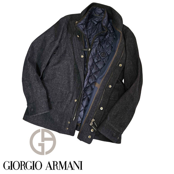 EXCLUSIVE 限定 デザイン3way ブルゾン 定価60万 GIORGIO ARMANI ジョルジオアルマーニ 48サイズ Mサイズ相当 ネイビーカラー ダウン