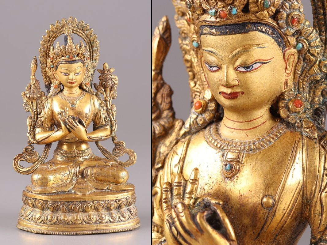 緑屋i□ 中国古玩 銅製 チベット仏 多羅菩薩像 仏像 唐物 時代物