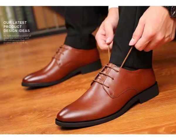 靴 bs1【 茶 27.5cm】メンズ ビジネスシューズ メンズシューズ プレーントゥ 合成革靴 無地 シンプル 通勤 軽量 靴 ブラウン