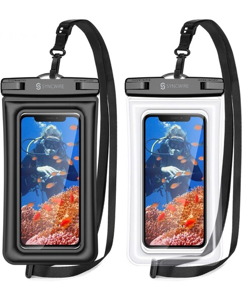 2枚セット Syncwire 防水ケース スマホ 防水ケース携帯防水ケース IPX8認定 顔認証 完全密封 海水浴 水泳 温泉プール(ブラック+透明)B13