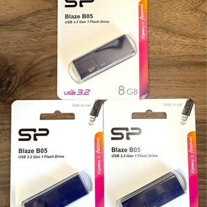 USBメモリー8GB シリコンパワーUSB3.0 スライド式(紺)【3個セット】