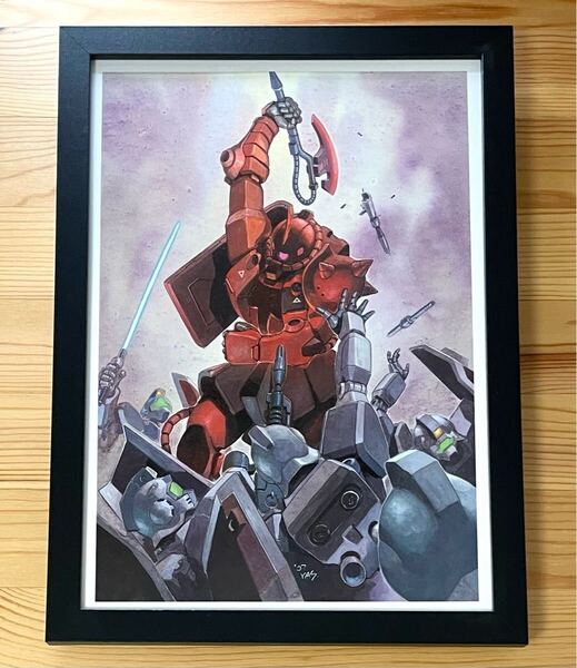■ラミネート加工■ 機動戦士ガンダム 額装品 安彦良和 / A4サイズ 額入り イラスト 両面ポスター《業務用ラミネート機使用》/ ( g-09 )