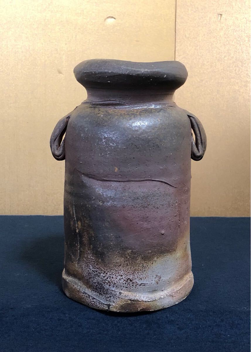 備前花器   江戸〜明治   骨董品 R》備前 花生 花瓶 花入 花器 山下譲治 陶歴書 共箱 250609C3