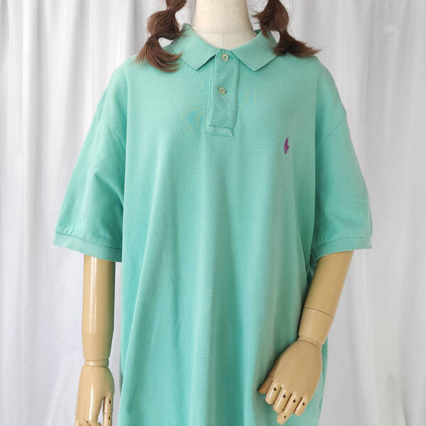 used XLサイズ Polo by Ralph Lauren ポロバイラルフローレン 半袖 ポロシャツ ミントグリーン系 古着 ワンポイント刺繍 ポニー