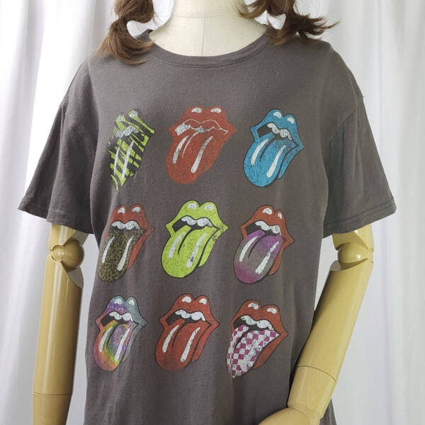 used Mサイズ the Rolling Stomes ローリングストーンズ 半袖 Tシャツ グレー系 古着 バンド バンT ミュージック ロック リップロゴ