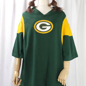 used Lサイズ NFL グリーンベイ パッカーズ Vネック 半袖 Tシャツ 緑(グリーン)系 古着 アメフト チームロゴ スポーツ アメカジ スポカジ