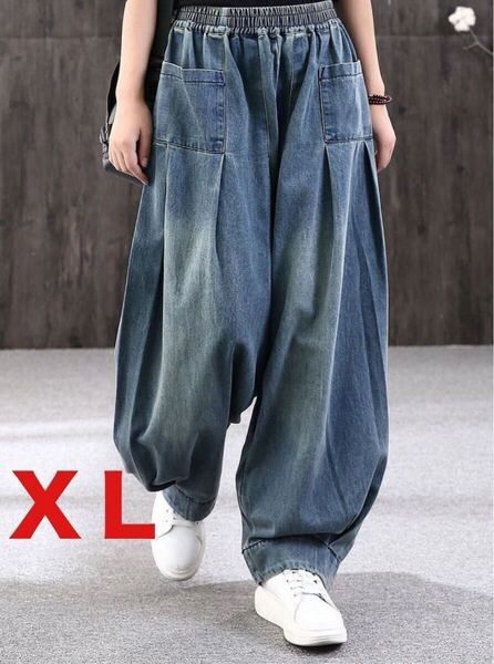 XL デニム サムエルパンツ ワイドパンツ イージーパンツ ルーズ デニムワイドパンツ デニムパンツ