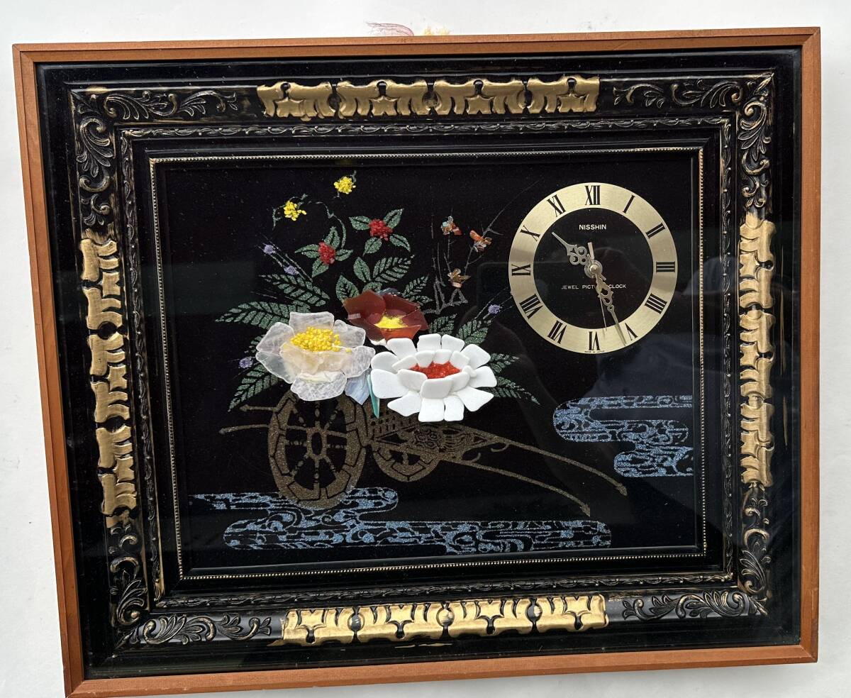 昭和レトロ 額装 石細工 貴石画 宝石画 花束 花柄 インテリア