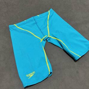 ★スピード 男子 競泳水着 メンズ ハーフスパッツ サイズL 水色に黄色ラインの鮮やかな水着 speedo 水泳のトレーニングに ミズノ