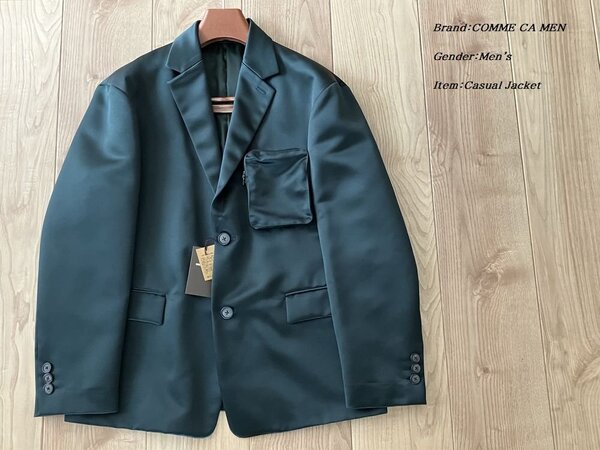 新品 定価5万円 COMME CA MEN コムサメン メンズ 秋冬 ヘビーサテン テックポケット ジャケット カーキ Lサイズ