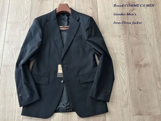 新品 定価5.4万 COMME CA MEN コムサメン メンズ 無地 ストレッチギャバ ウール スーツジャケット テーラードジャケット Sサイズ 黑