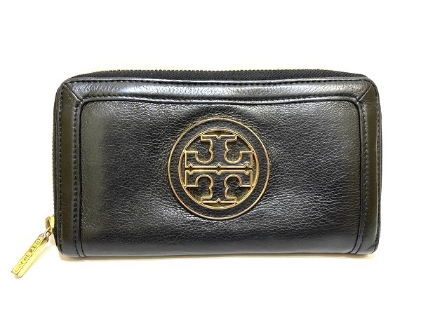 【即決】TORY BURCH トリーバーチ ダブルT ロゴ ラウンドファスナー長財布 レザー ブラック ゴールド金具
