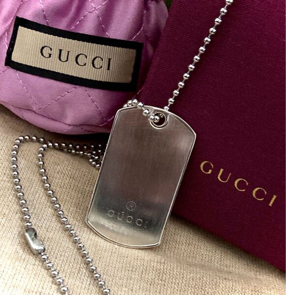 【即決/送料込み】(4)GUCCI/グッチ(4)ドッグタグ/プレート ネックレス/ペンダント(チェーン60cm)