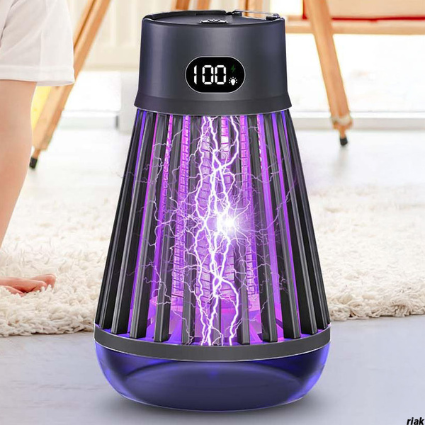 【安全・静音 360°UV誘引電撃殺虫器】 UV誘虫灯 薬剤不要 省エネ蚊取り器 吊り下げ式 電撃殺虫器 屋内 屋外 ブラック