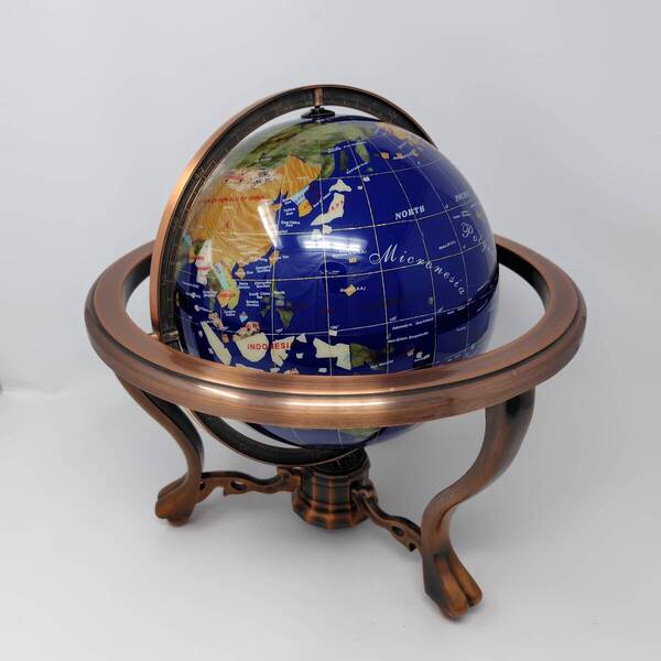 【 送料無料 】◆ Gemstone Globe 天然石 地球儀 方位磁石付き インテリア 置物 オブジェ アンティーク調 世界地図 店舗 リビング 趣味