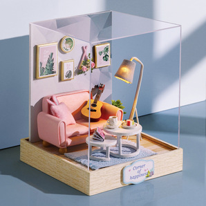 新品 ドールハウス 製作キット 手作りキット クラフトセット ミニチュア リビング ソファ 小部屋 ピンク かわいい