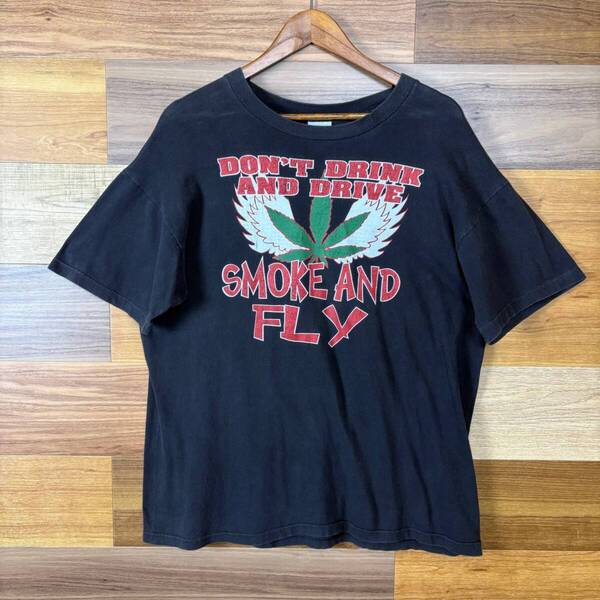 90s SMOKE AND FLY ガンジャ プリント T-sh Tシャツ サイズ メンズ L シングルステッチ 90年代 VINTAGE ビンテージ ヴィンテージ r25042504
