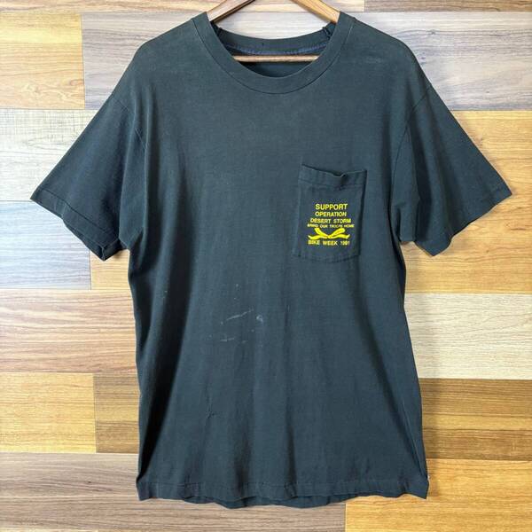 90s IRON HORSE SALOOM 両面プリント T-sh Tシャツ サイズ メンズ L位 シングルステッチ ポケット耳付き 90年代 VINTAGE 古着 r25042523