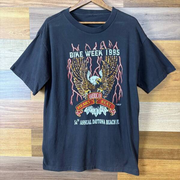90s BIKE WEEK サンダーフレイム プリント T-sh Tシャツ サイズ メンズ L位 シングルステッチ 90年代 VINTAGE ビンテージ 古着 r25042524