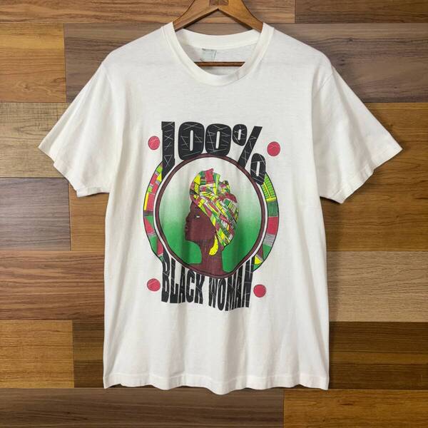 USA製 90s 100% BLACK WOMEN プリント T-sh Tシャツ サイズ メンズ M位 シングルステッチ アメリカ製 90年代 VINTAGE 古着 r25042531
