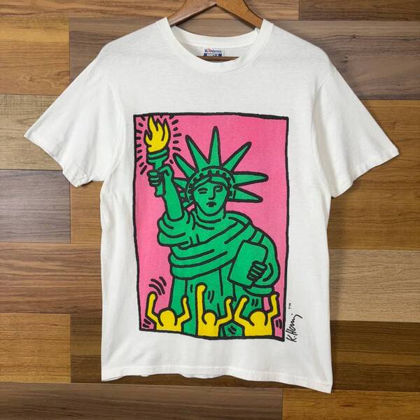USA製 80s Keith Haring STATUE OF LIBERTY キースへリング ポップアート デザイン プリント T-sh Tシャツ サイズ メンズ L 古着 r25042535