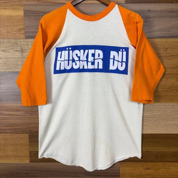 70s HUSKER DU ハスカードゥ 両面 プリント 七分袖 T-sh ラッセル 金タグ Tシャツ サイズ メンズ XL シングルステッチ バンドT r25042548