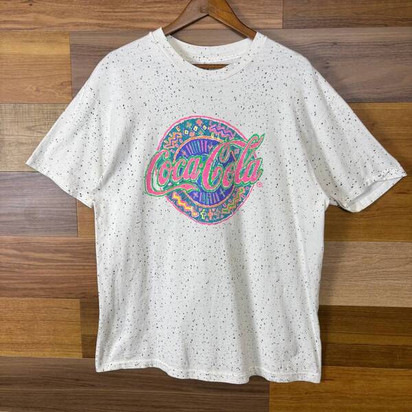 USA製 90s Coca-Cola コカ・コーラ ドット 総柄 マルチ オールオーバー パターン T-sh Tシャツ サイズ メンズ XL ビンテージ 古着r25042558