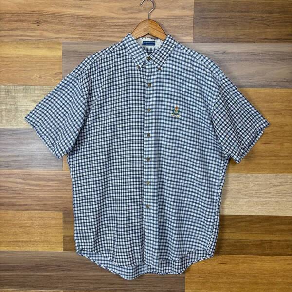 90s CHAPS Ralph Lauren チャップス ラルフローレン リネン55% 切り替え ボタンダウン 半袖 シャツ サイズ メンズ L 90年代 古着 r25052722