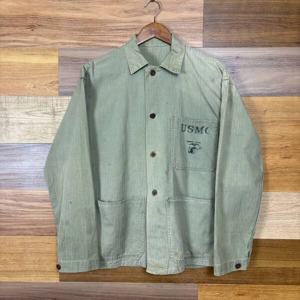 米軍実物 40s USMC P-41 HBT JACKET ヘリンボーンツイル ジャケット サイズ メンズ M位 40年代 VINTAGE ミリタリー 古着 r25060624