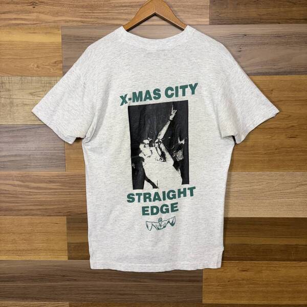 USA製 80s X-MAS CITY STRAIGHT EDGE バンド T-sh ポケット Tシャツ サイズ メンズ L シングルステッチ アメリカ製 80年代 古着 r25060684