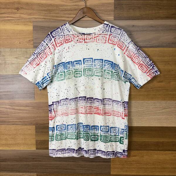 USA製 90s オールオーバー 総柄 プリント T-sh Tシャツ サイズ メンズ L シングルステッチ アメリカ製 90年代 VINTAGE 古着 r25062711