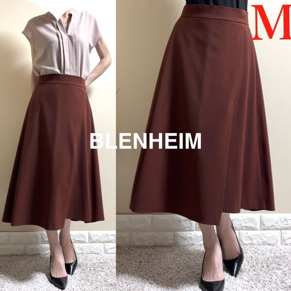美品!BLENHEIM ブレンヘイム アシンメトリー Aライン スカート M 茶 日本製 通年 ブラウン エムプルミエ 美脚 ロングスカート