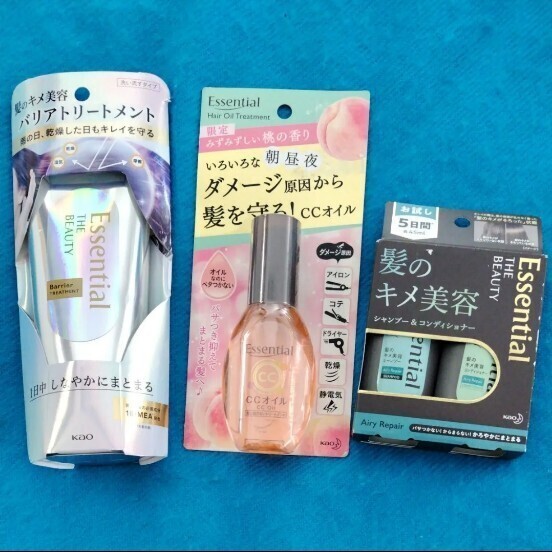 新品未使用未開封 Essentialエッセンシャルザビューティー バリアトリートメント&CCオイル&シャンプーコンディショナーミニ ③点セット