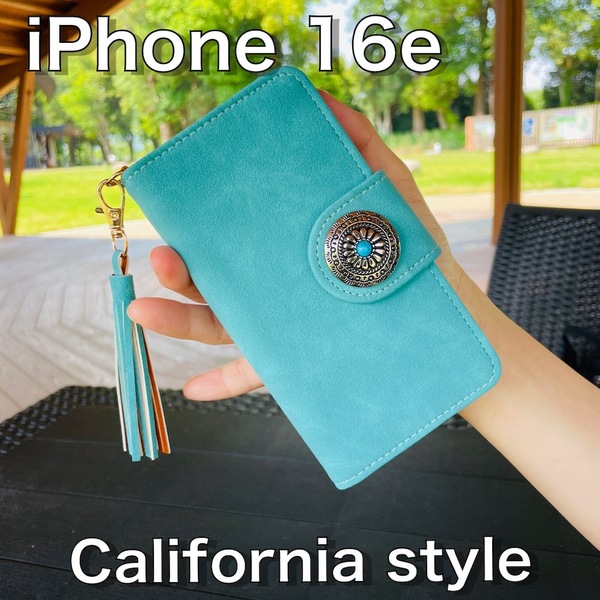 iPhone 16e レザーケース☆スエード&コンチョ☆アイフォン手帳型カバー☆