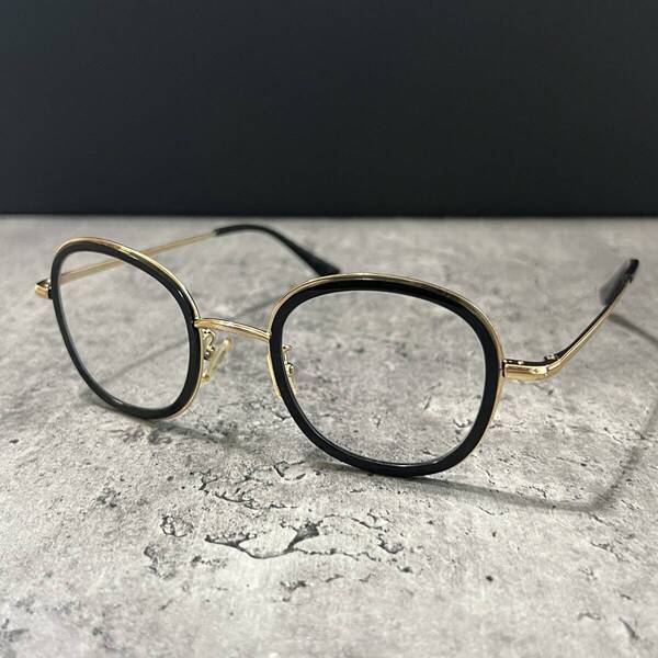◆renoma Lunettes レノマ 眼鏡フレーム メガネ インサート ラウンド 希少デザイン ブラック×ゴールド メンズ 男性用 48□24