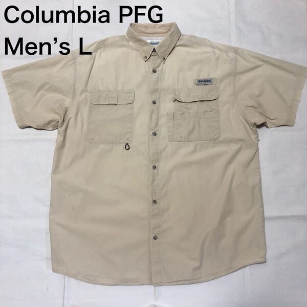 【送料無料】 Columbia PFG半袖フィッシングシャツ ベージュカーキ系 メンズLサイズ コロンビアアウトドア半袖シャツ登山