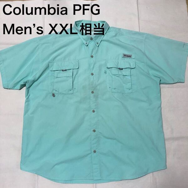 【送料無料】 Columbia PFG半袖フィッシングシャツ パステルカラー緑系 メンズXXLサイズ相当 コロンビアアウトドア半袖シャツ登山