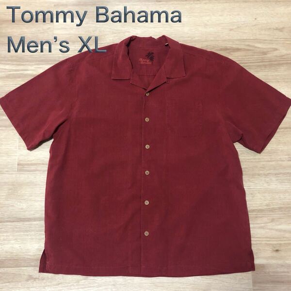 【送料無料】Tommy Bahamaシルク100%アロハシャツ赤 メンズXLサイズ トミーバハマ半袖シャツハワイアンシャツ絹